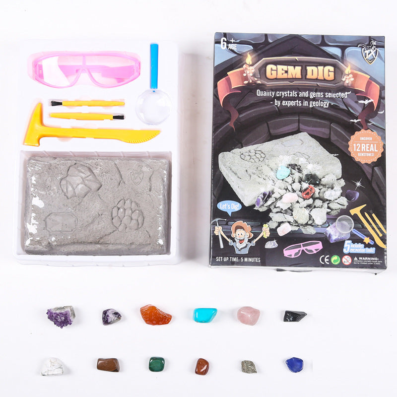 Gem Dig Kit - Discover 17 Natural Gems | DIY Archaeological Science & Educational Toy for Kids