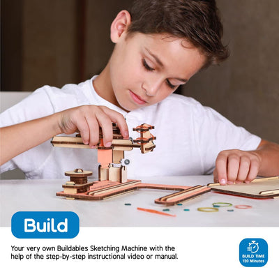 Buildables Sketching Machine - DIY STEM Kit For Kids to Learn Coordinate System and Interlocking Gears