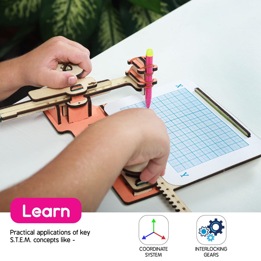 Buildables Sketching Machine - DIY STEM Kit For Kids to Learn Coordinate System and Interlocking Gears